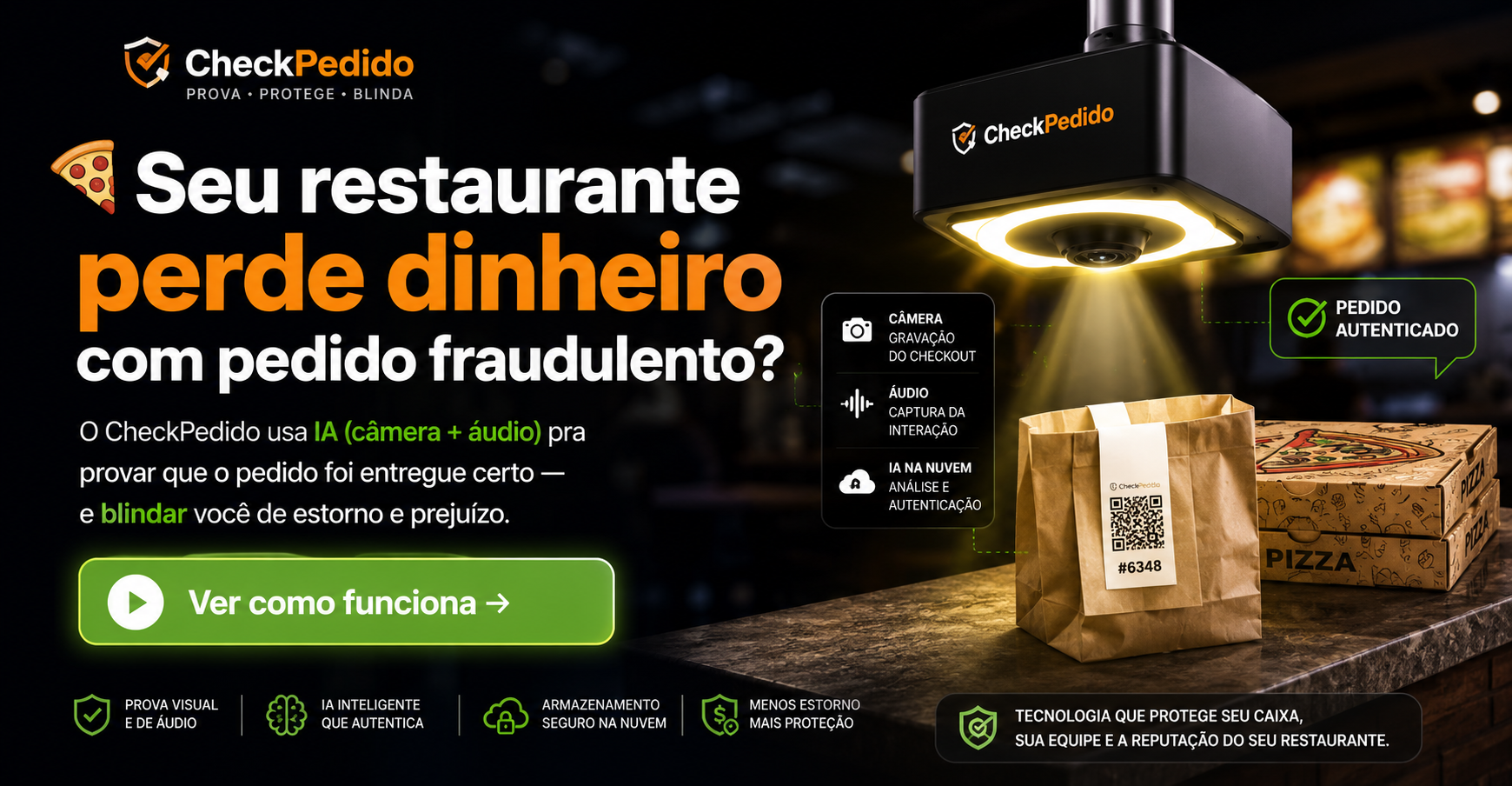 CheckPedido — IA com câmera e áudio que comprova a entrega e blinda seu restaurante de estornos